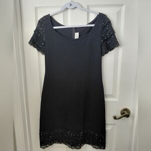 St.John Evening Vintage Santana Knit Black Dress Lace Sequin LBD USA Size 10